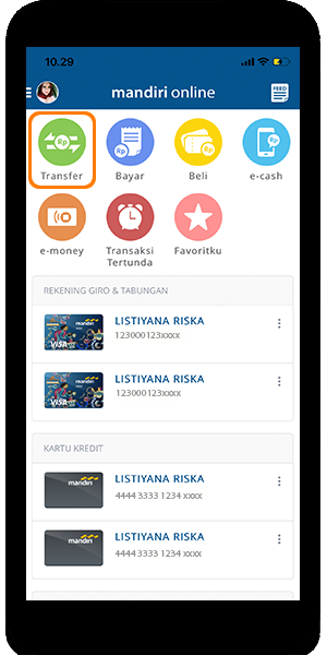 mandiri online app home menu transfer