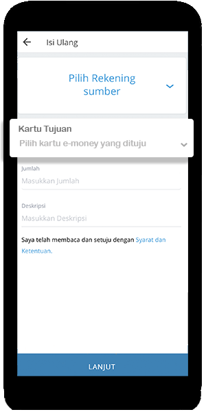 mandiri online app isi nomor kartu e-money