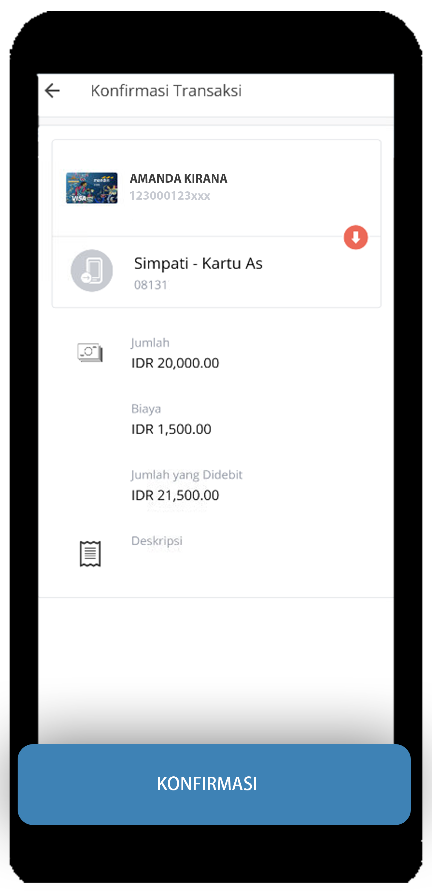 mandiri online app nomor hp dan nominal