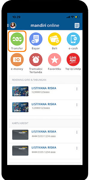 mandiri online app home menu transfer