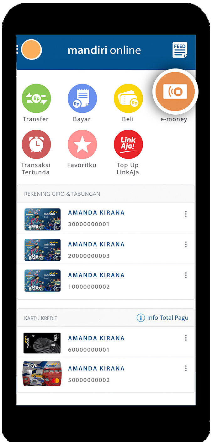 mandiri online app home menu e-money