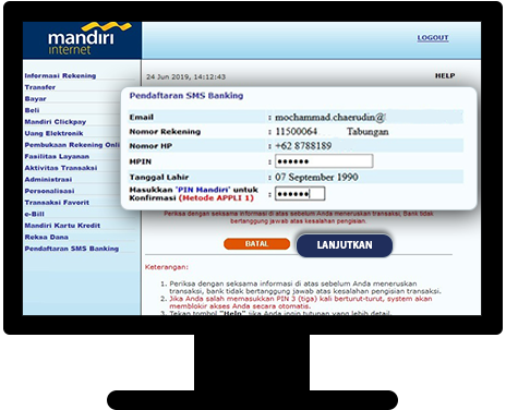 internet banking masukan pin APPLI1