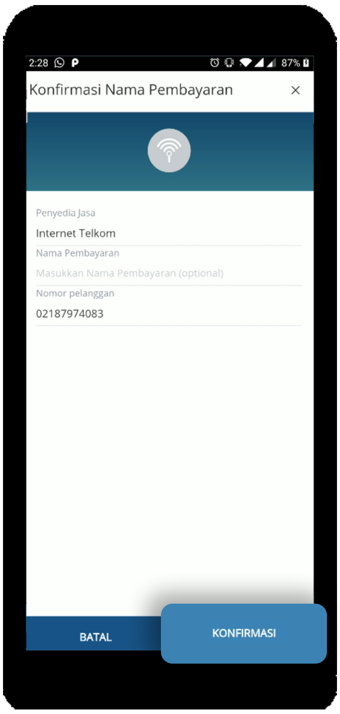 Livin' app konfirmasi nama pembayaran