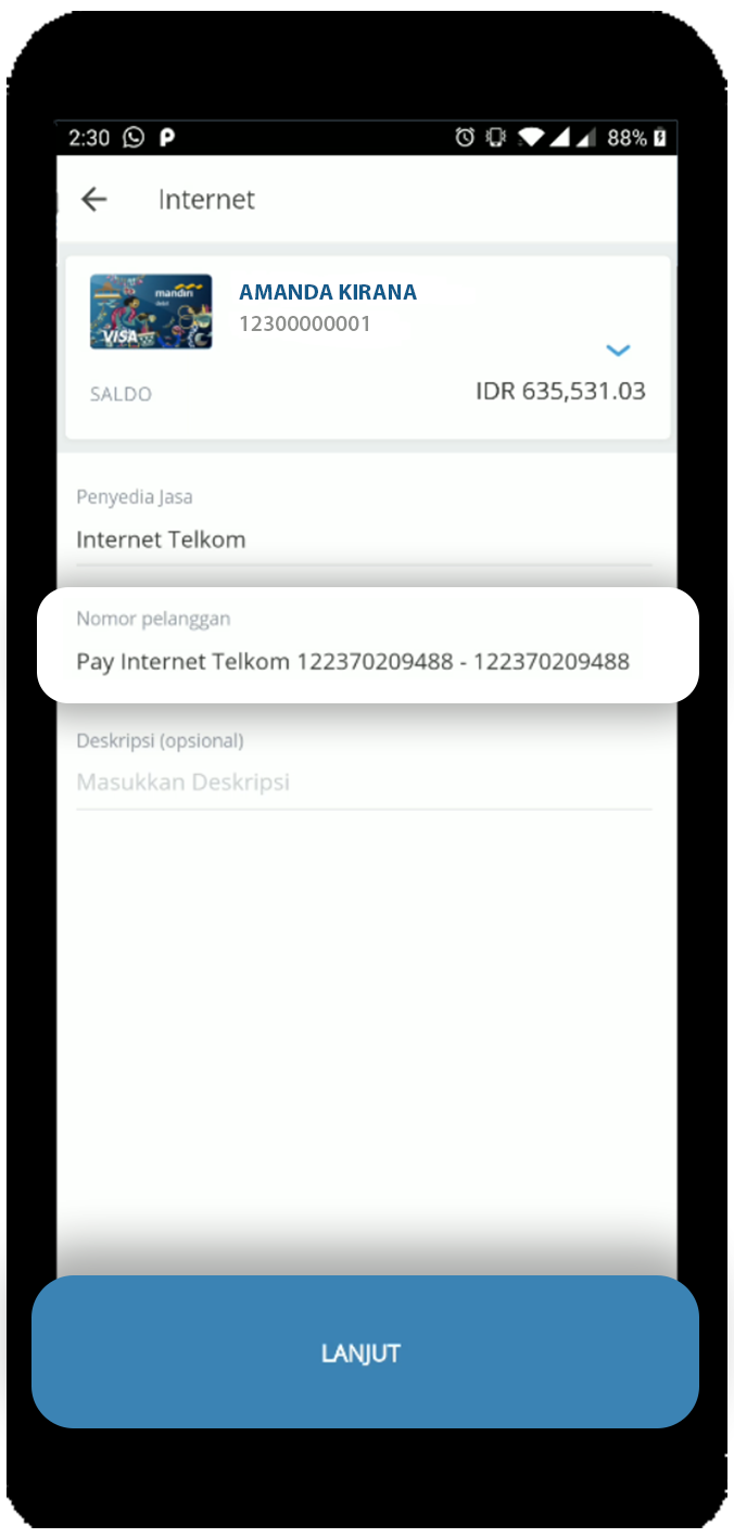 Livin' app isi nomor account dan nominal bayar blibli.com
