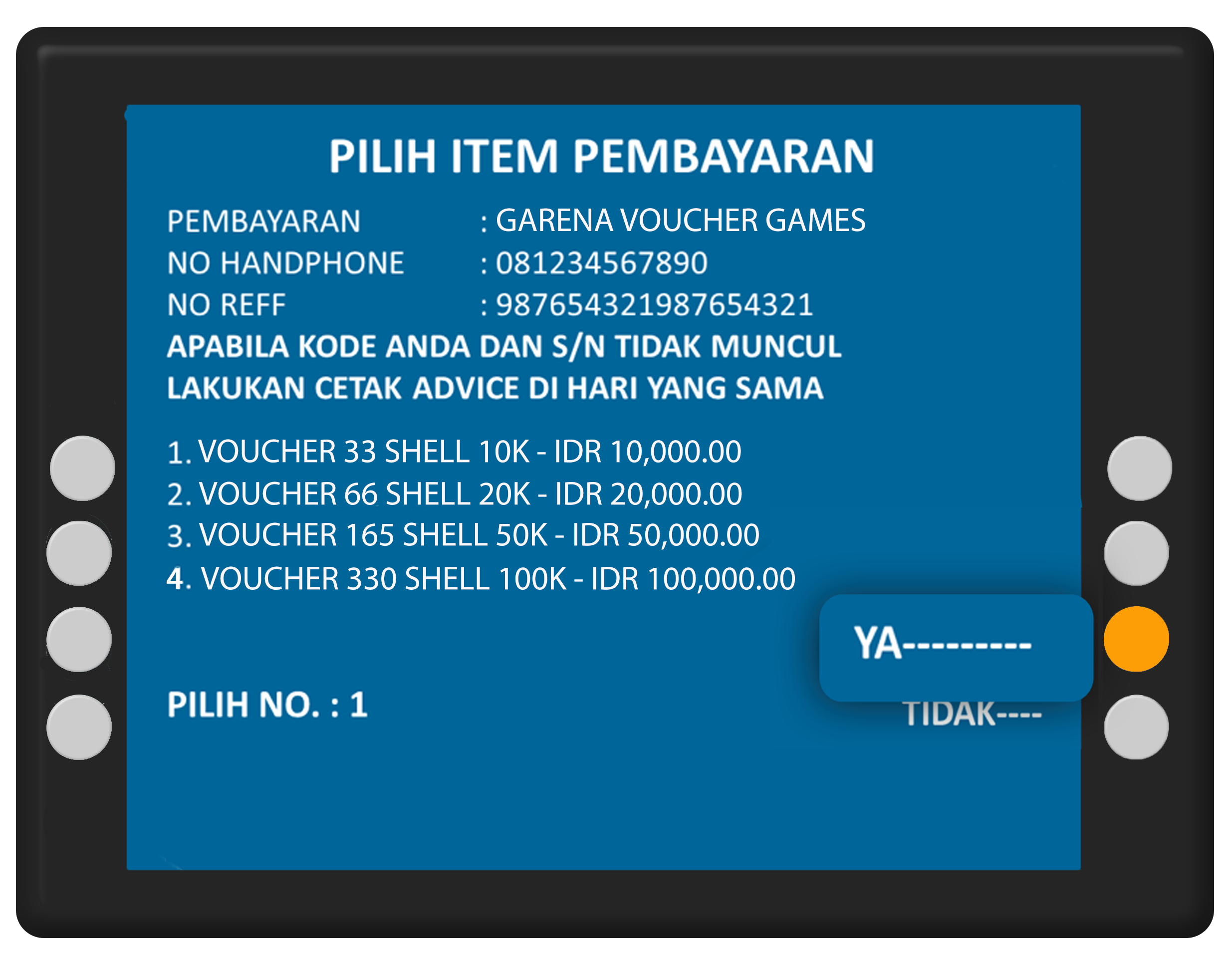 pilih item pembayaran