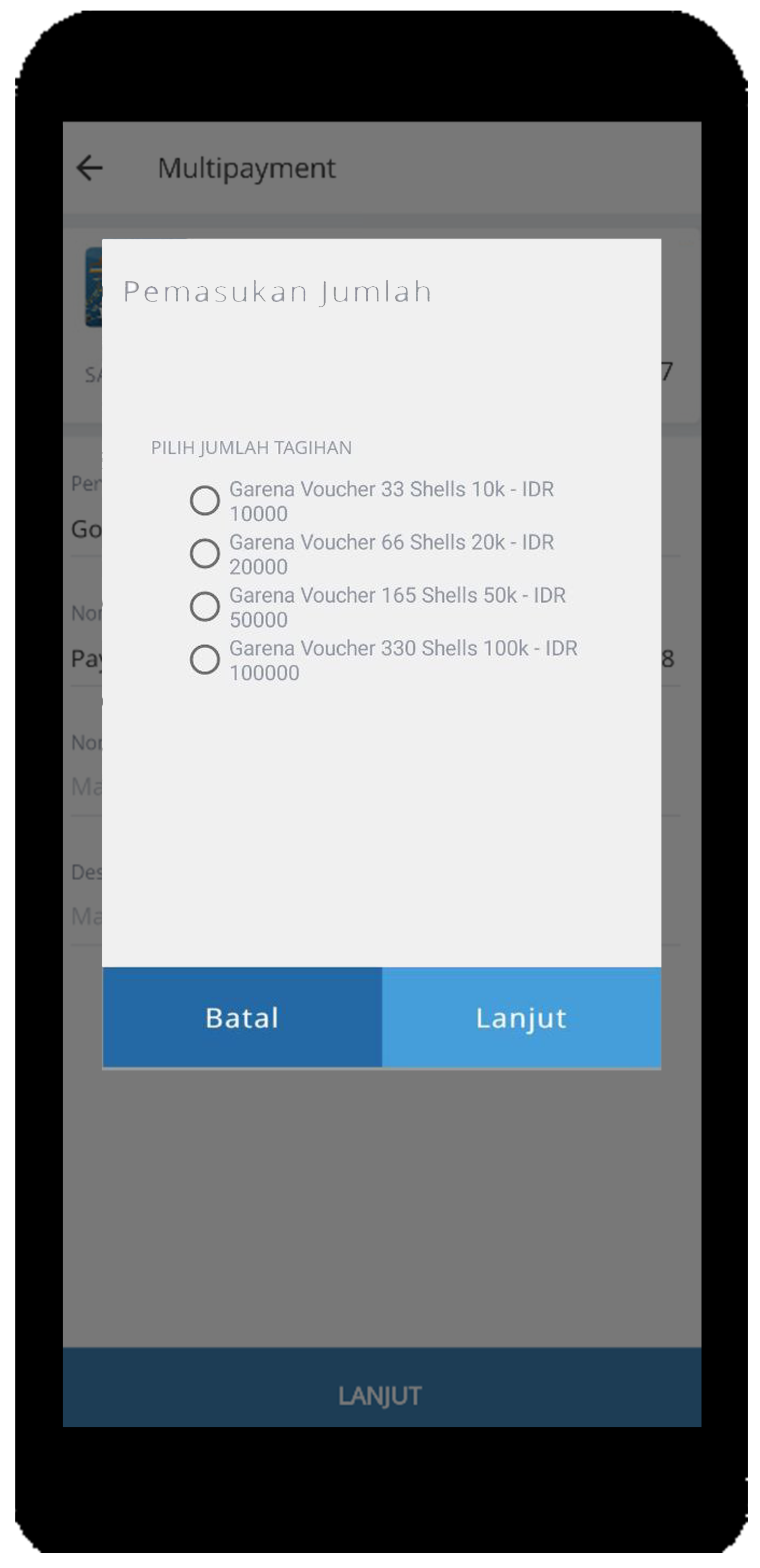 pilih nominal top up